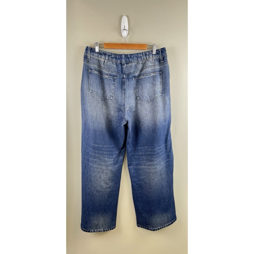 Halara Denim Print Sweatpants Dutch Denim Blue Wide Leg French Terry Comfort XL - Picture 3 of 6